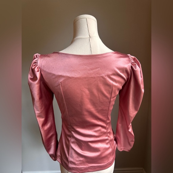 Renaissance Blush Pink Satin Puff Sleeve Corset Style Top Sweetheart Neck Y2K - Picture 3 of 7